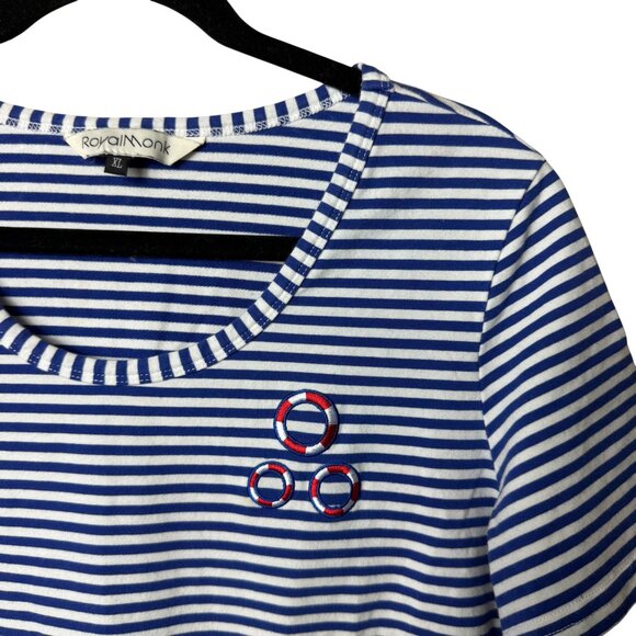 Royal Monk Vintage Blue & White Striped T-Shirt with Embroidered Life Preservers - Picture 3 of 8